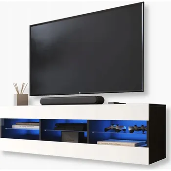 Televizní stolek Komodee Tivoli TV stolek 140 Černá-Bílá Skleněné police Modré LED