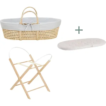 košík pro miminko Ahojbaby sada Mojžíšův košík pro miminko Corn se skládacím stojanem natural, šedým potahem + matrací zdarma