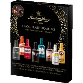 Čokoláda Bonboniéra Anthon Berg 8 lahviček z hořké čokolády plněné alkoholem 125g