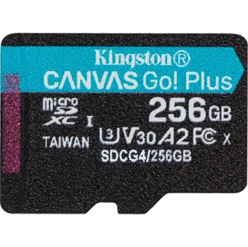 Paměťová karta Kingston MicroSDXC karta 256GB Canvas Go! Plus, R:200/W:160MB/s, Class 10, UHS-I, U3, V30, A2 + Adaptér