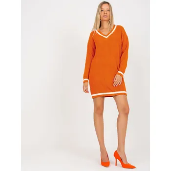 Dámské šaty Oranžové svetrové šaty s lemy -LC-SW-8023.55P-orange Velikost: ONE SIZE