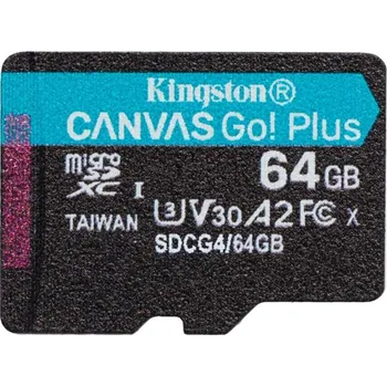 Paměťová karta Kingston MicroSDXC karta 64GB Canvas Go! Plus, R:200/W:160MB/s, Class 10, UHS-I, U3, V30, A2 + Adaptér