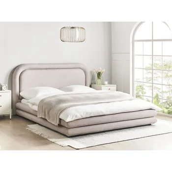 Postel Postel taupe látkové čalounění umělý len 160 x 200 cm černé nohy s čelem roštový rám moderní styl ložnice Beliani
