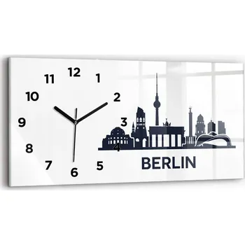 Hodiny Skleněné nástěnné hodiny do obýváku s motivem ilustrace města Berlín 60x30 cm