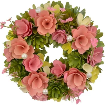 Věnec Dommio věnec z dřevěných květů s perličkami 30 cm