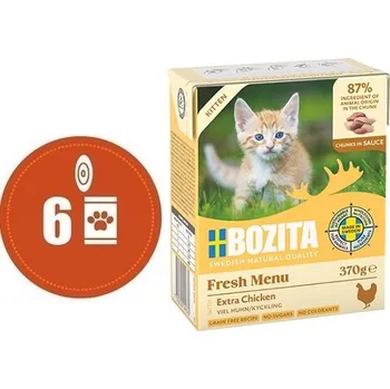 Krmivo pro kočku Bozita Fresh Menu KITTEN kousky v omáčce s kuřetem MULTIPACK - konzerva pro koťata 6x370 g