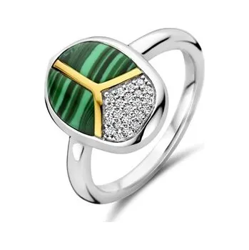 Prsten Prsten TI SENTO se zlacením, zirkony a zeleným kamenem 12355MA/56