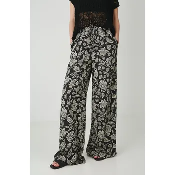 Dámské kalhoty Kalhoty s příměsí lnu Medicine dámské, černá barva, široké, medium waist RS25.SPD080 99A, vel. S