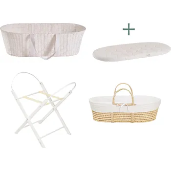 košík pro miminko Ahojbaby sada Mojžíšův košík pro miminko Paper Dream se skládacím stojanem White, bílým potahem + matrací zdarma