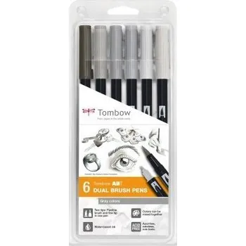 Tombow Sada oboustranných fixů ABT Dual Brush Pen – Gray colors, 6 ks