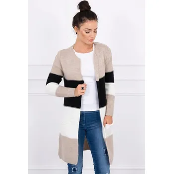 Dámský svetr Pruhovaný cardigan, béžová + černá - Univerzální