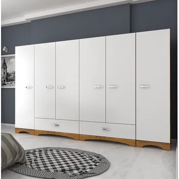 Šatní skříň SARACENA široká šatní skříň, bílá/ořech