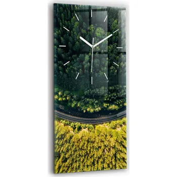 Hodiny Foto Hodiny Skleněné Nástěnné Do Moderních Interiérů Les z ptačí perspektivy 30x60 cm