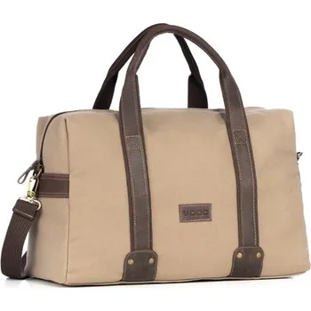 Cestovní taška Plátěná kožená cestovní taška VOOC Marco; béžová