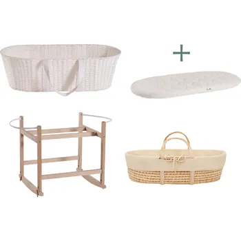 košík pro miminko Ahojbaby sada Mojžíšův košík pro miminko Paper Dream s houpacím stojanem natural, béžovým potahem + matrací zdarma