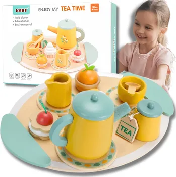 Dřevěná hračka VELKÁ SADA NA ČAJ KÁVU PRO DĚTI DŘEVĚNÝ KÁVOVÝ SERVIS NA HRANÍ