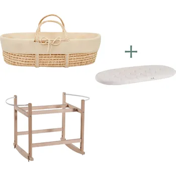 košík pro miminko Ahojbaby sada Mojžíšův košík pro miminko Corn s houpacím stojanem Transparent, béžovým potahem + matrací zdarma