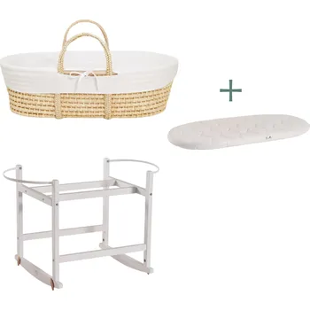 košík pro miminko Ahojbaby sada Mojžíšův košík pro miminko Corn s houpacím stojanem White, bílým potahem + matrací zdarma