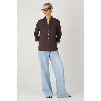 Dámská košile Lněná košile Medicine dámská, hnědá barva, relaxed, s klasickým límcem RS24.KDD902 89X, vel. M