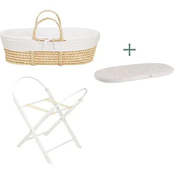 košík pro miminko Ahojbaby sada Mojžíšův košík pro miminko Corn Natural se skládacím stojanem White, bílým potahem + matrací zdarma
