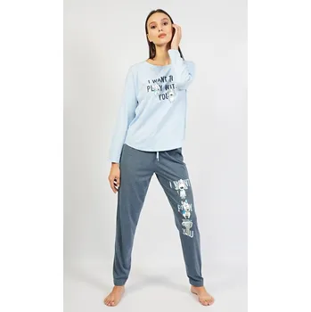 Dámské pyžamo Dámské pyžamo dlouhé Veronika - světle modrá - XL