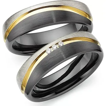 Prsten Snubní prsteny titan s keramikou zlatá linie