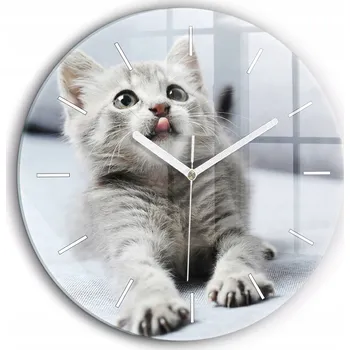 Hodiny Nástěnné Kulatý Skleněné Hodiny do Moderního Interiéru Kočka na pohovce průměr 60 cm