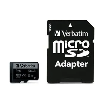 Paměťová karta Verbatim 47044 Pro MicroSD, paměťová karta, micro SDXC, 128GB, UHS 3 (U3), s adaptérem