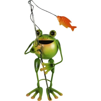 Kovová žába s rybou 28 cm zelená