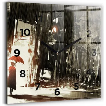 Hodiny Skleněné hodiny s tichým mechanismem Loft nástěnné Žena v deštivé noci 30x30