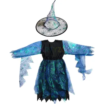 Karnevalový kostým Dětský kostým pro čarodějnici modrý Dětská velikost: L (10-12 let)