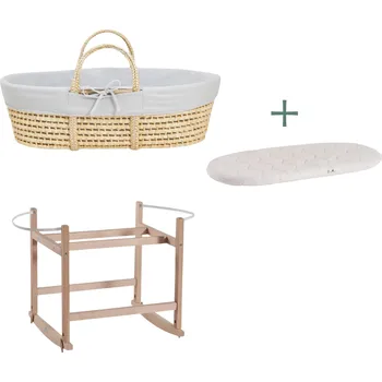 košík pro miminko Ahojbaby sada Mojžíšův košík pro miminko Corn s houpacím stojanem Transparent, šedým potahem + matrací zdarma