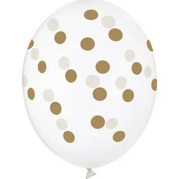 Balónek PartyDeco Balonek latex průhledný puntíky zlaté 30 cm, 1 ks