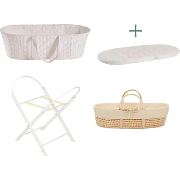 košík pro miminko Ahojbaby sada Mojžíšův košík pro miminko Paper Dream se skládacím stojanem White, béžovým potahem + matrací zdarma