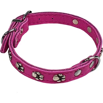 Obojek pro psa BAFPET Obojky ze semišové kůže zdobené tlapičkami Barva: Fuchsie, Rozměr: 12mm x 30cm /22-28/ 02105T