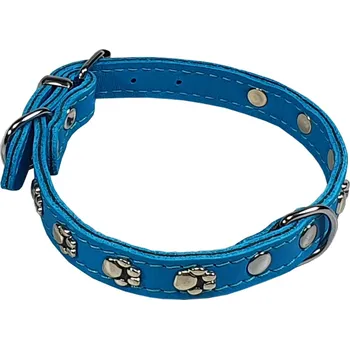 Obojek pro psa BAFPET Obojky ze semišové kůže zdobené tlapičkami Barva: Modrá, Rozměr: 14mm x 35cm /26-33/ 02106T
