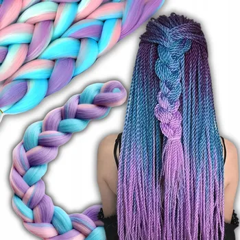 Příčesek SYNTETICKÉ VLASY NA ZAPLÉTÁNÍ OMBRE BAREVNÉ – Pro copánky, i pro děti