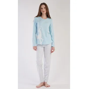 Dámské pyžamo Dámské pyžamo dlouhé Jelen - světle modrá - S