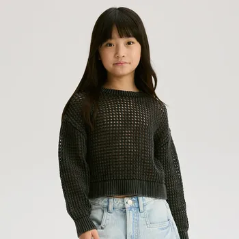 Dívčí svetr Reserved - Bavlněný svetr s ažurou - tmavě šedá - 235DB-90X - 235DB-90X-146