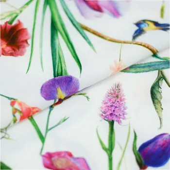 Šatovka N6906 bílá, barevný květinový vzor, š.145