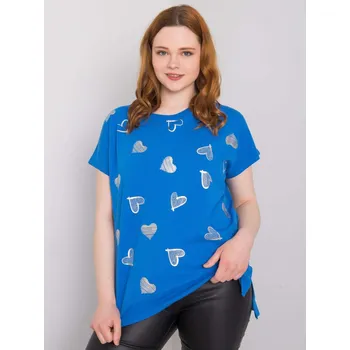 Dámské tričko Relevance Fashion Dámské modré tričko se srdíčky pro plnoštíhlé dámy