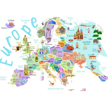 Plakát, Obraz - Ilustrovaná mapa Evropy, Carla Daly