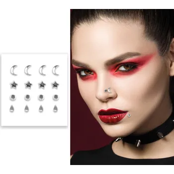 Karnevalový doplněk Stříbrné kamínky na obličej / falešný piercing
