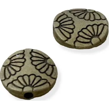 Materiál na výrobu šperku Plochý korálek s kopretinami starozlato - 2 ks