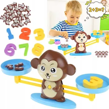 Výuková hračka ROVNORAMENNÁ VÁHA OPIČKA VZDĚLÁVACÍ HRA UČENÍ POČÍTÁNÍ