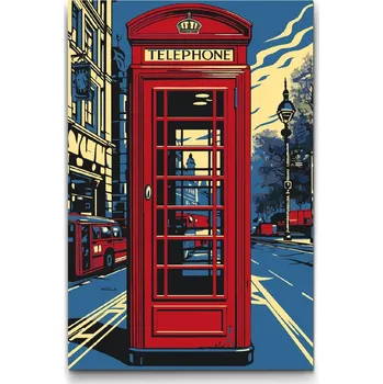 Malování podle čísel - Červená telefonní budka Velikost: 40x60cm, Rámování: Pouze srolované plátno