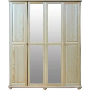 Šatní skříň Šatní skřín WOOD 44B se zrcadly a šatní tyčí masiv - 165x60x195 cm