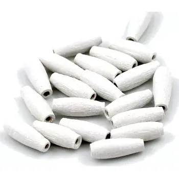 Korálek Dřevěné korálky podlouhlé bílé – 20 ks