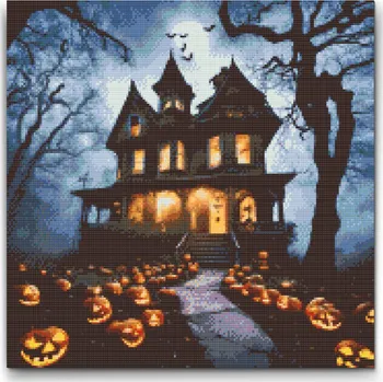 Diamantové malování Diamantové malování - Strašidelné dýně u domu Velikost: 50x50cm, Rámování: Pouze srolované plátno, Diamanty: Kulaté
