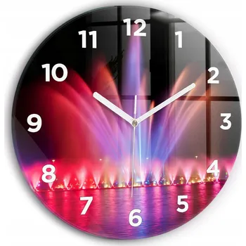 Hodiny Skleněné nástěnné hodiny do kanceláře se vzorem Vratislavská fontána v noci průměr 30 cm